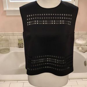 Clover Canyon black laser cut cropped shell top. Size Large